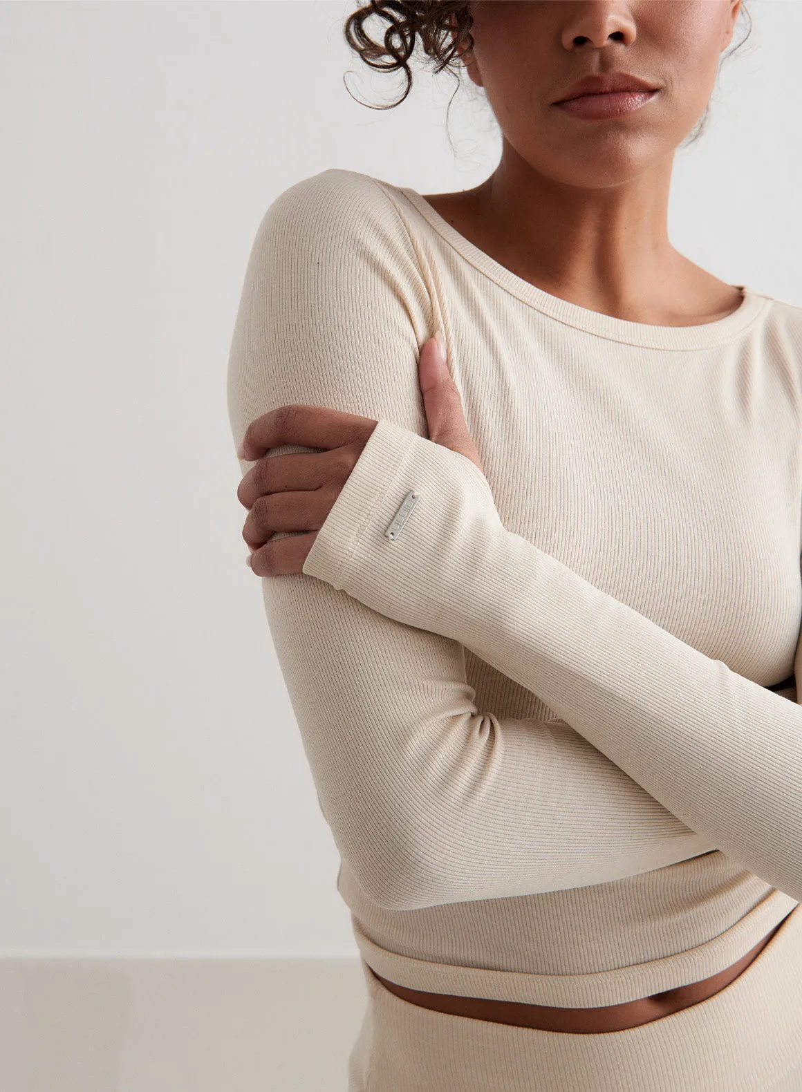 Cafè Au Lait Ease Ribbed Long Sleeve Top