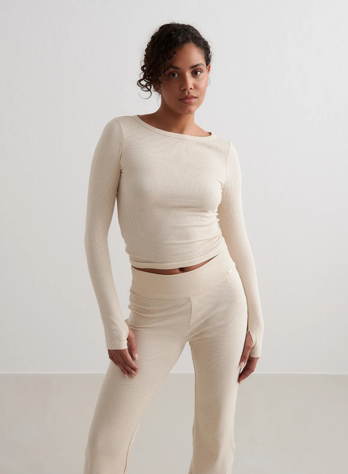 Cafè Au Lait Ease Ribbed Long Sleeve Top