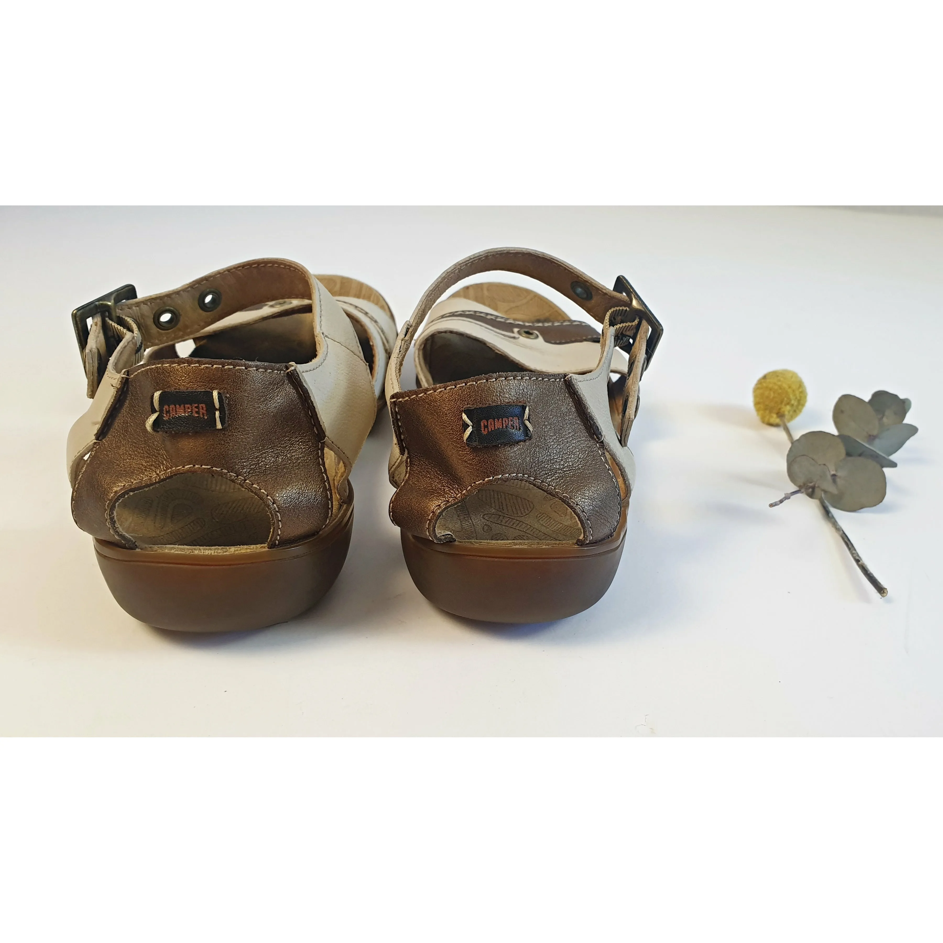 Camper white and gold sandals size 40