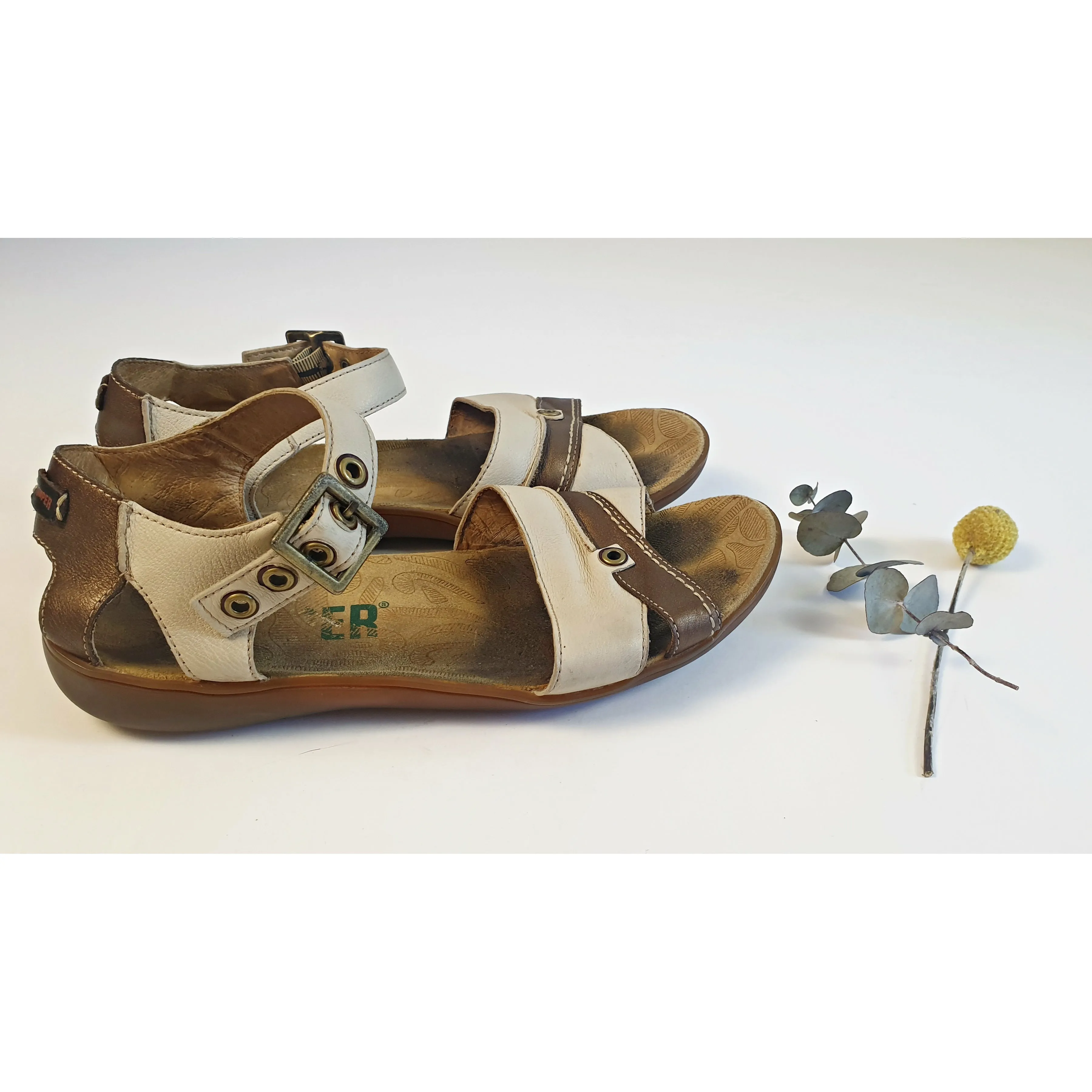 Camper white and gold sandals size 40
