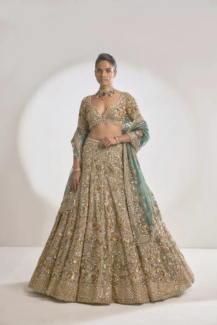 Champagne Zardozi Lehenga Set