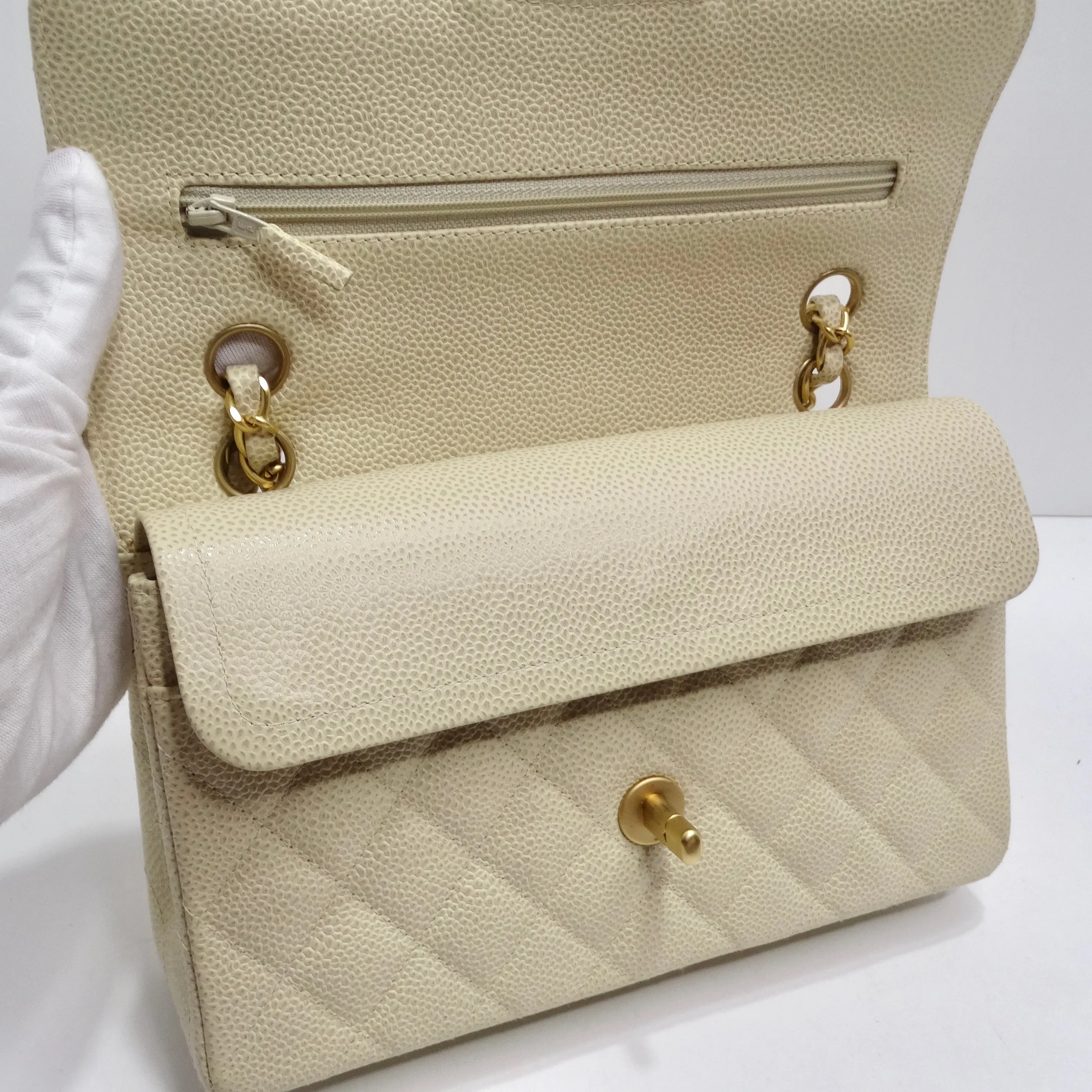 Chanel Caviar Quilted Small Double Flap White