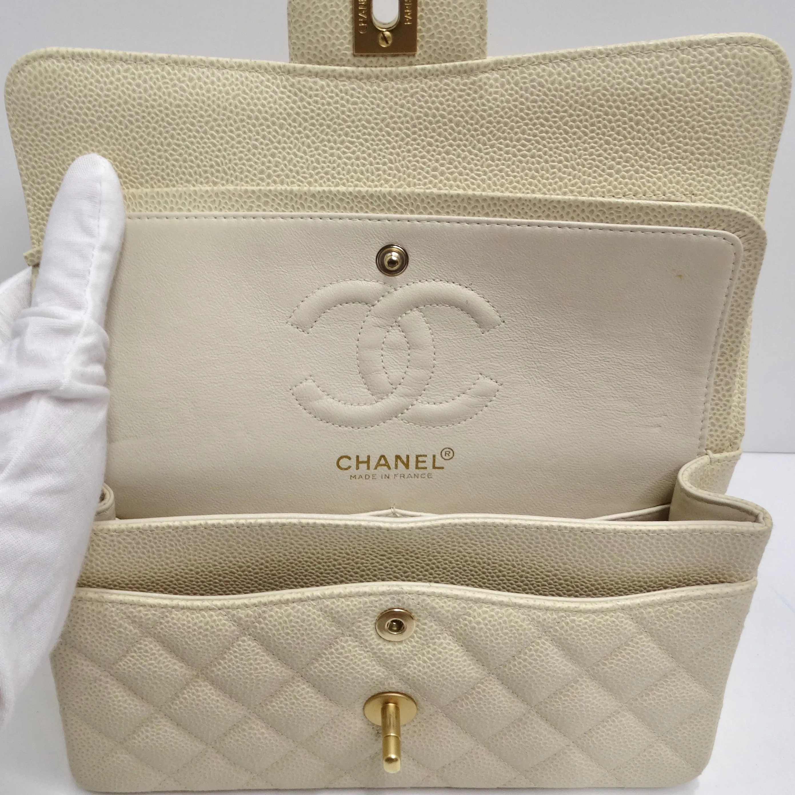 Chanel Caviar Quilted Small Double Flap White