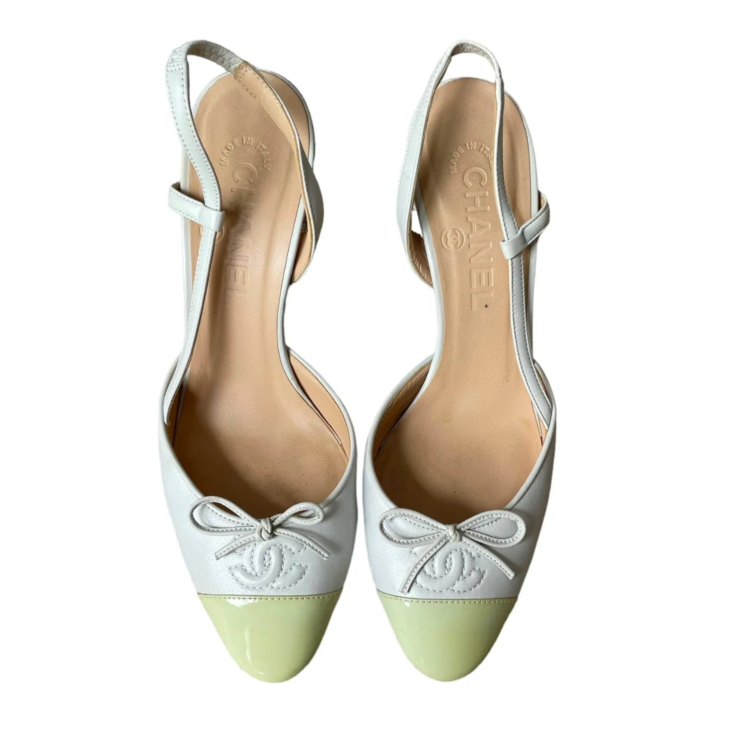 Chanel Two Tone Logo Slingback Heels