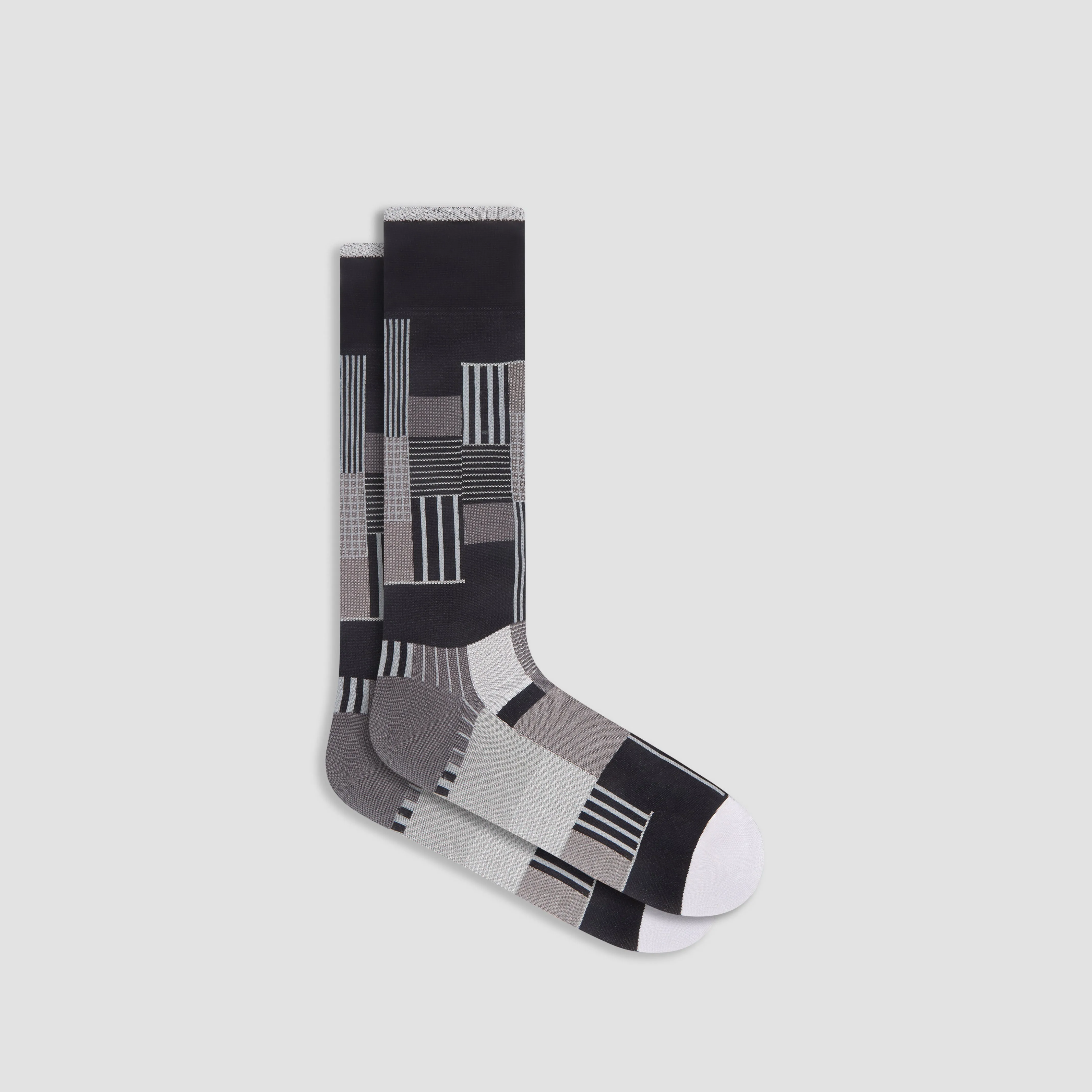 Check-Stripe Mid-Calf Socks