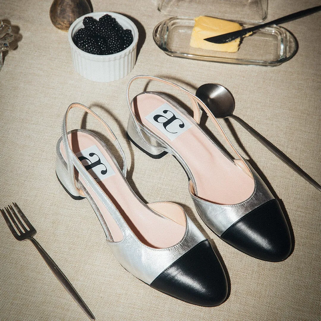 Chloe 10 Slingback Silver-Black Leather