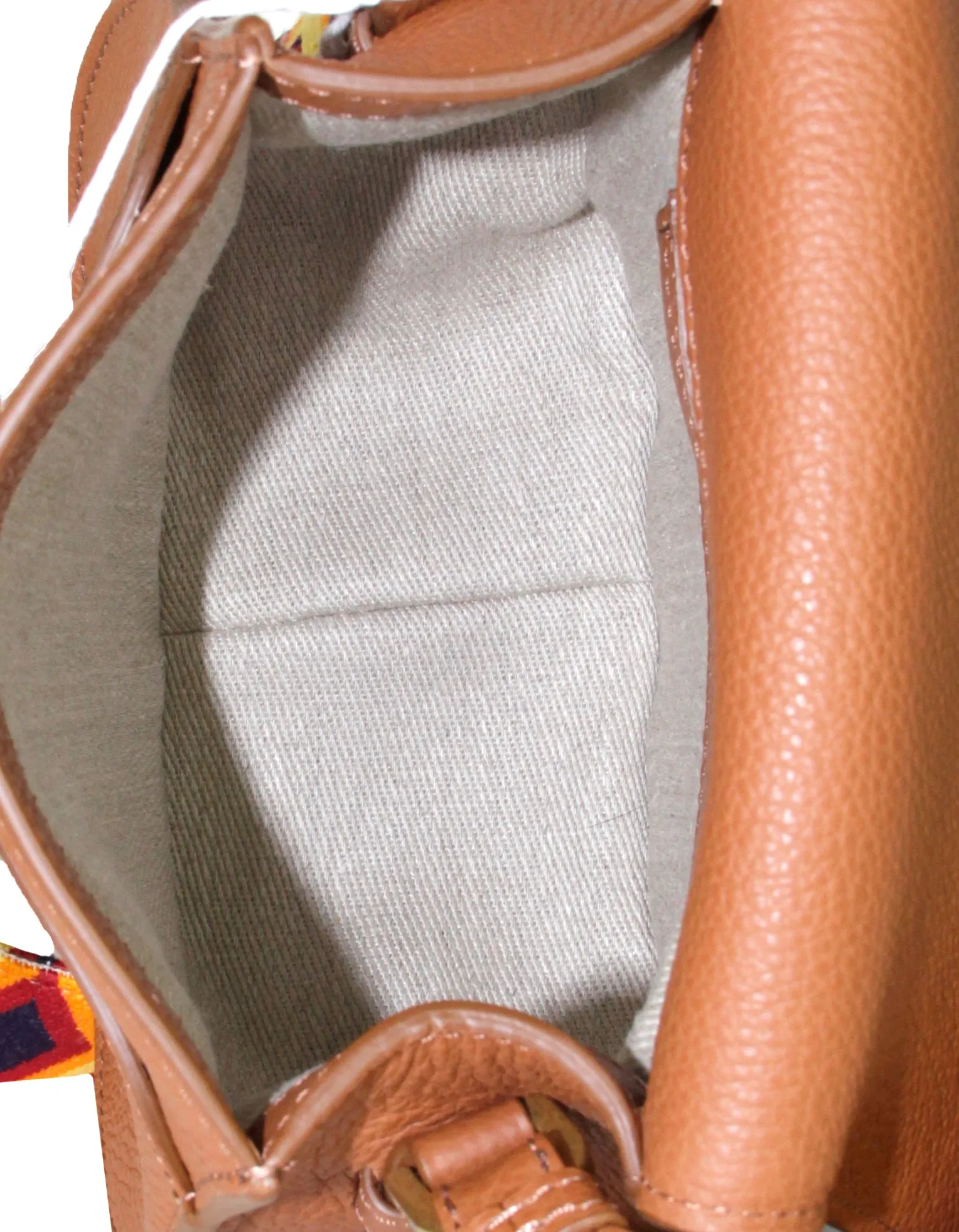 Chloe Tan Leather Small Marcie Saddle Crossbody Bag w/ Canvas Strap