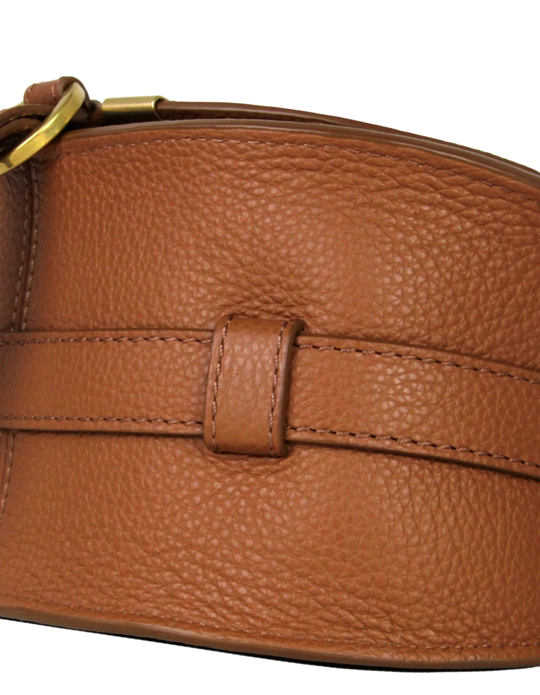 Chloe Tan Leather Small Marcie Saddle Crossbody Bag w/ Canvas Strap