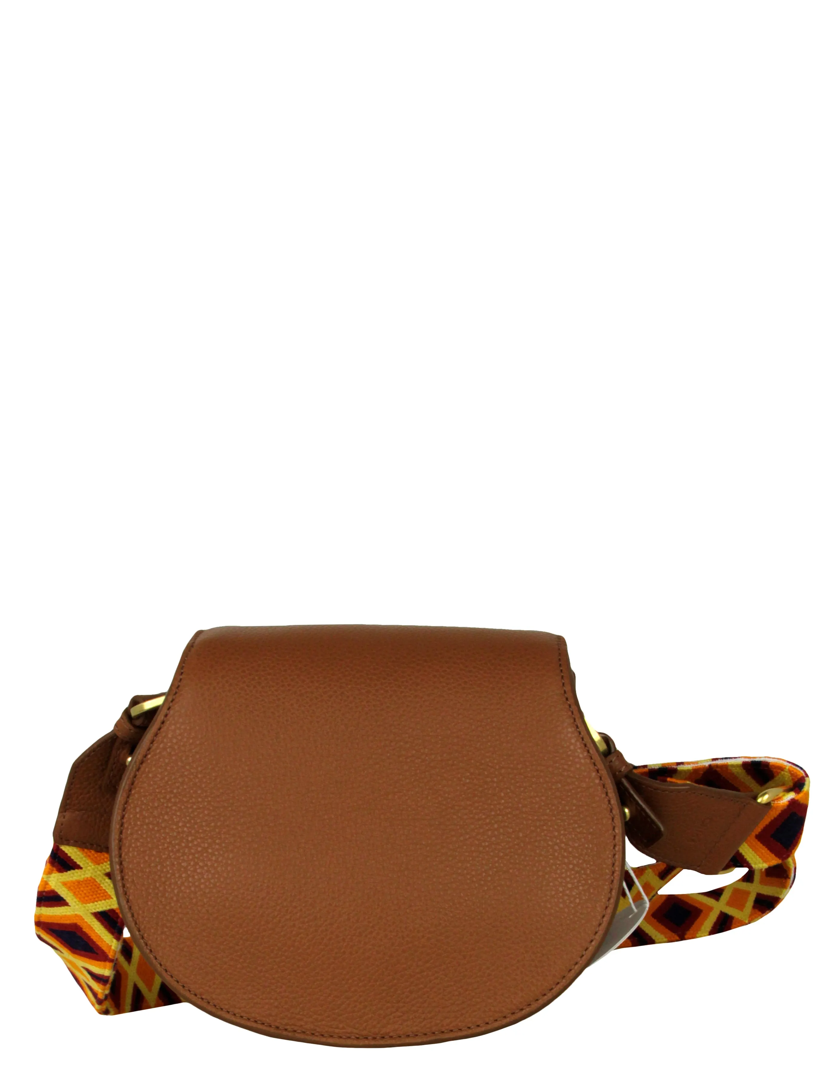 Chloe Tan Leather Small Marcie Saddle Crossbody Bag w/ Canvas Strap