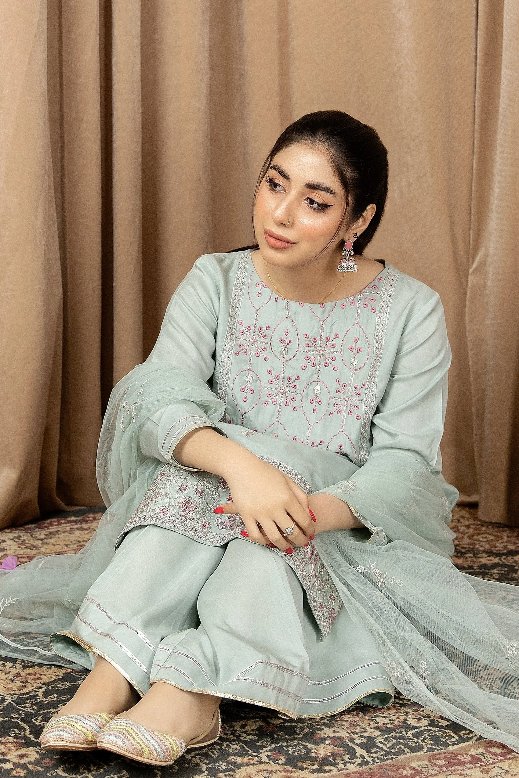 Classic Sky Blue Pakistani Salwar Kameez with Dupatta Salwar Suit