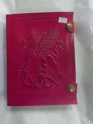 Coloured Leather Journal / Notebook, Various Motifs, 2 Fasteners