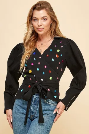 Crystals Denim Top