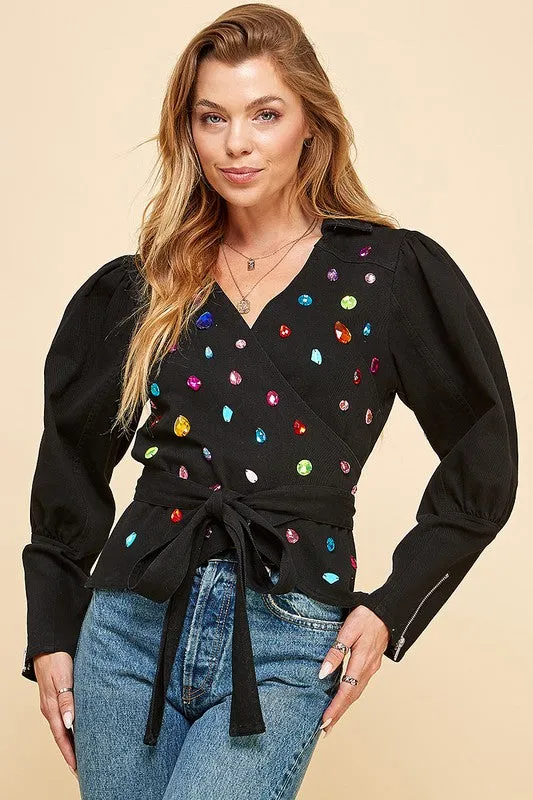 Crystals Denim Top