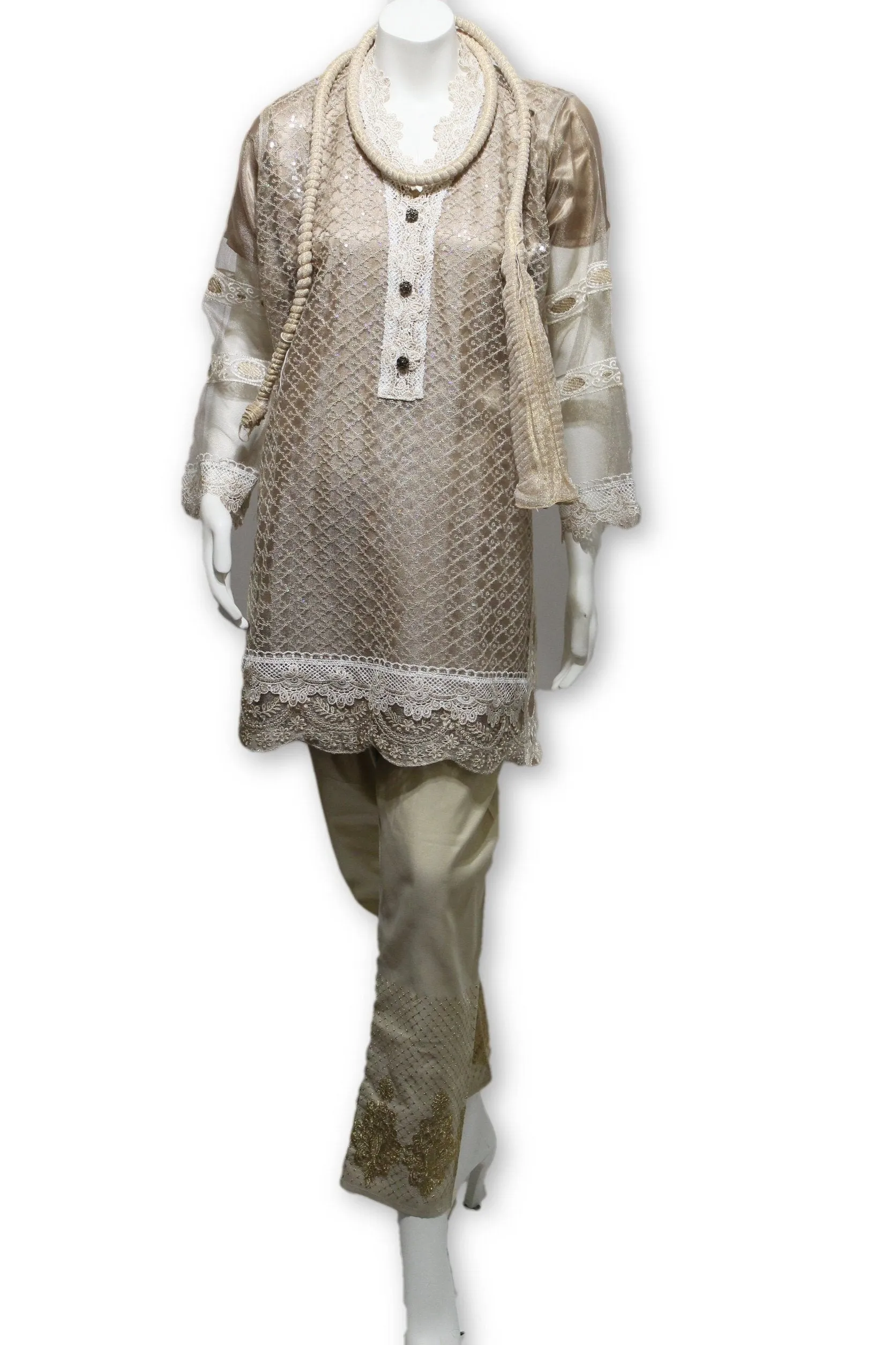 D13 Pakistani Indian Women Embroidered Organza Formal Dress