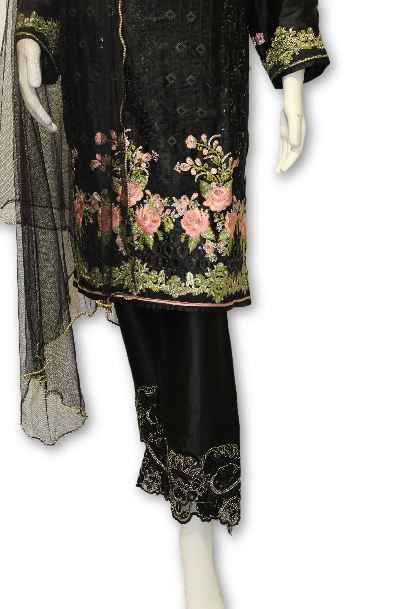 D15 Pakistani Indian Silk Embroidered Dress