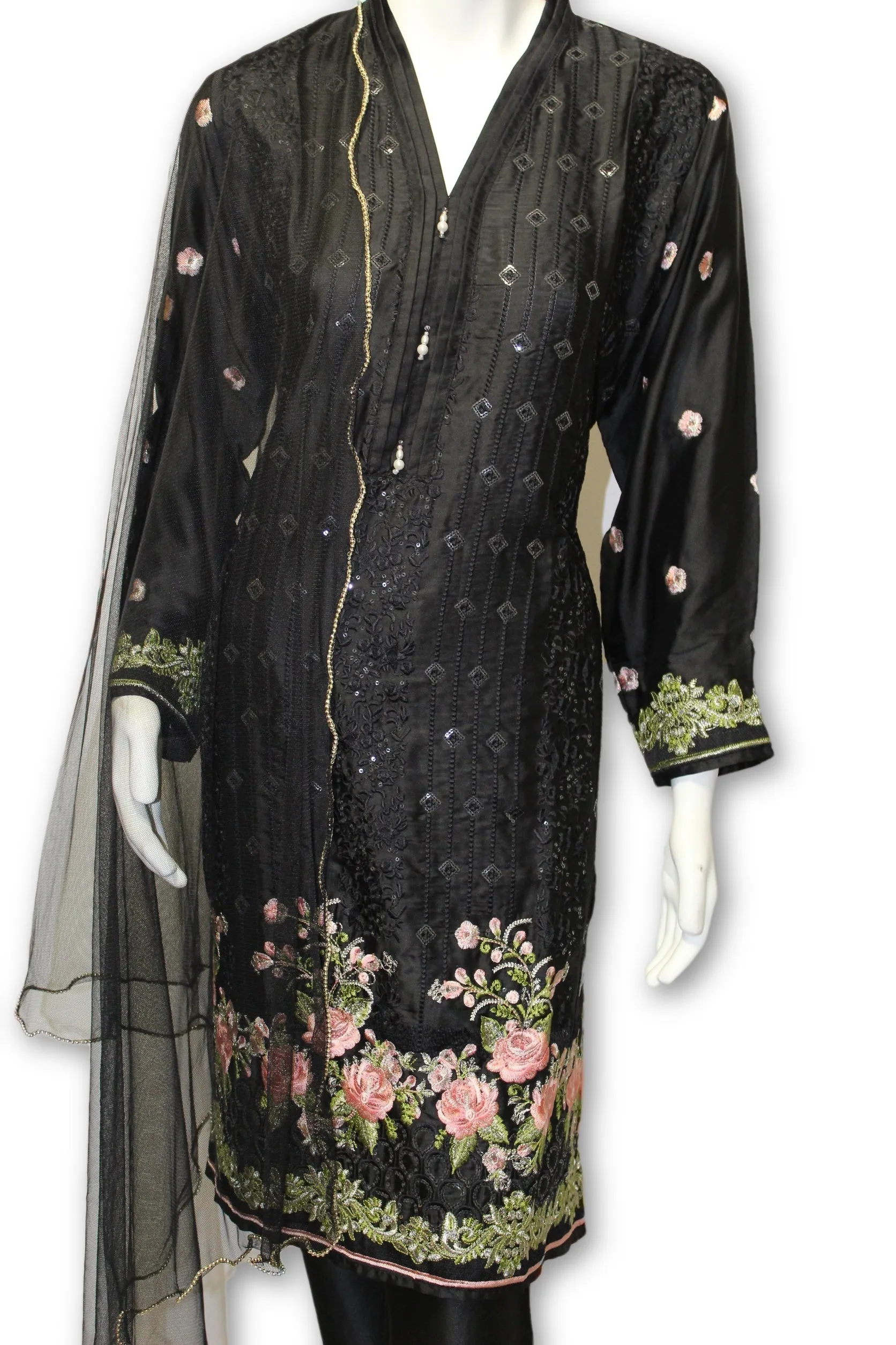 D15 Pakistani Indian Silk Embroidered Dress