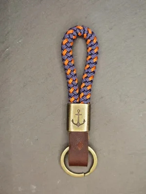 Dark Brown Leather Anchor Keychain