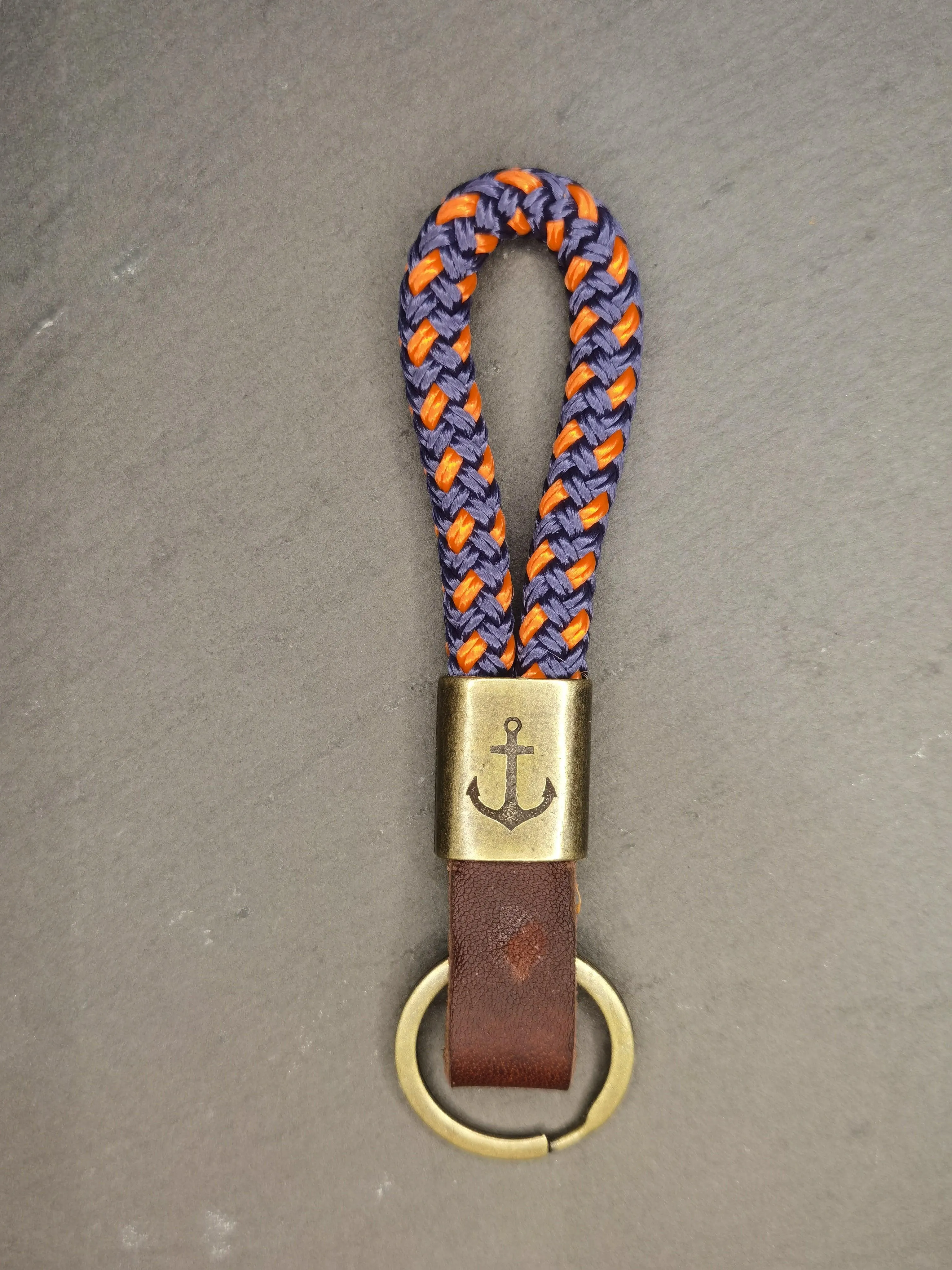 Dark Brown Leather Anchor Keychain