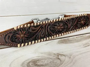 Dark Tooled Leather Wither Strap with Copper Spots