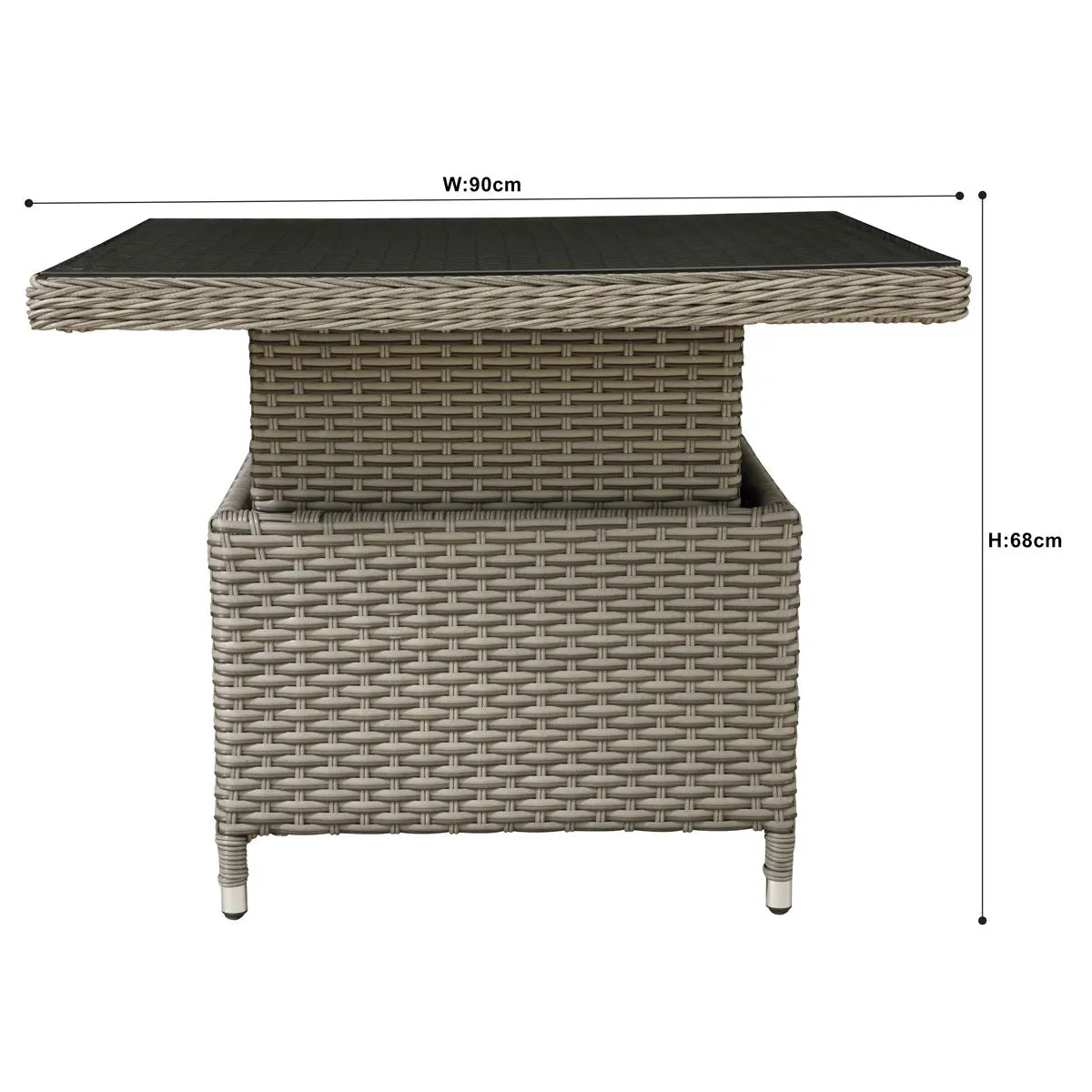 Dellonda Chester Rattan Wicker Adjustable Outdoor Dining Table, Brown