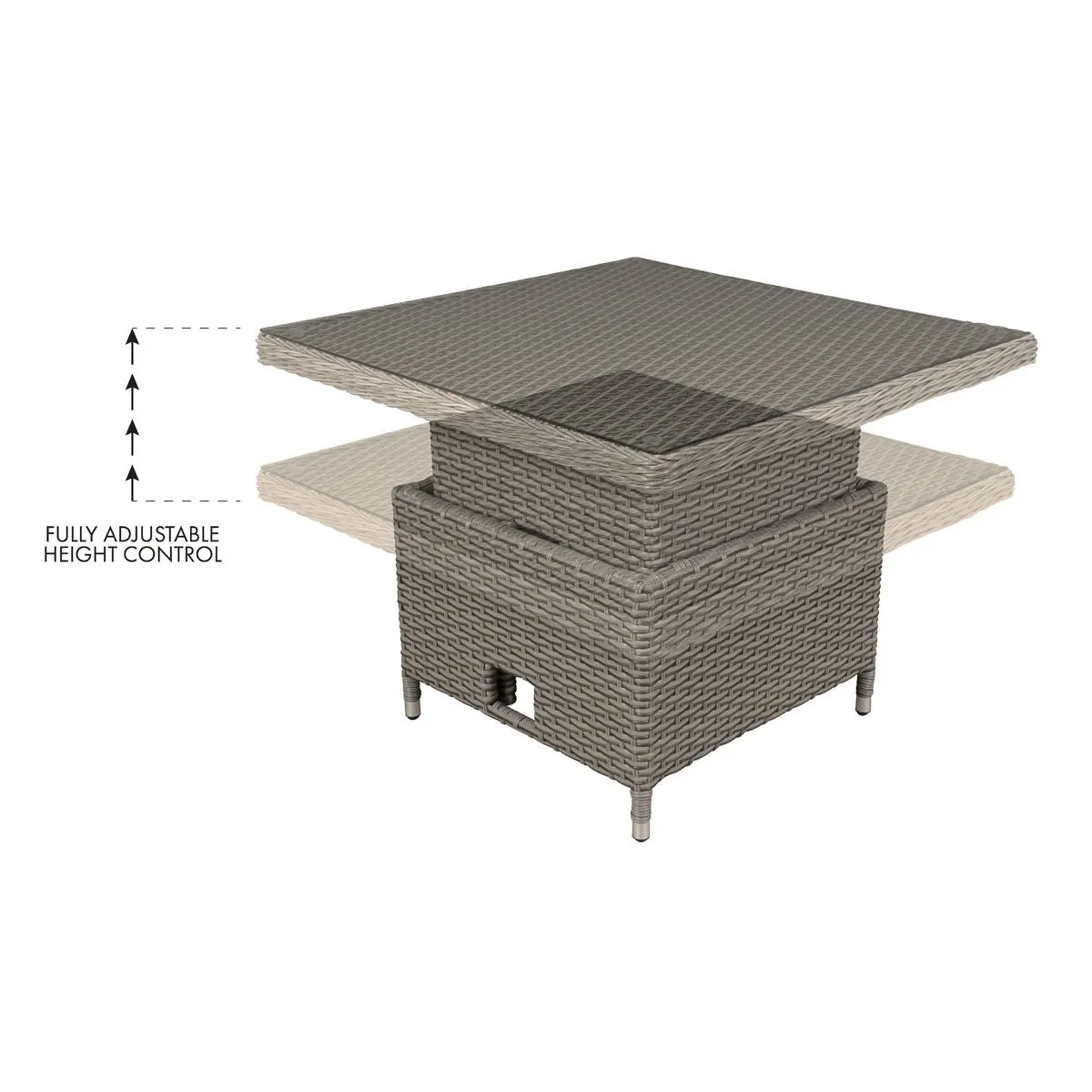 Dellonda Chester Rattan Wicker Adjustable Outdoor Dining Table, Brown