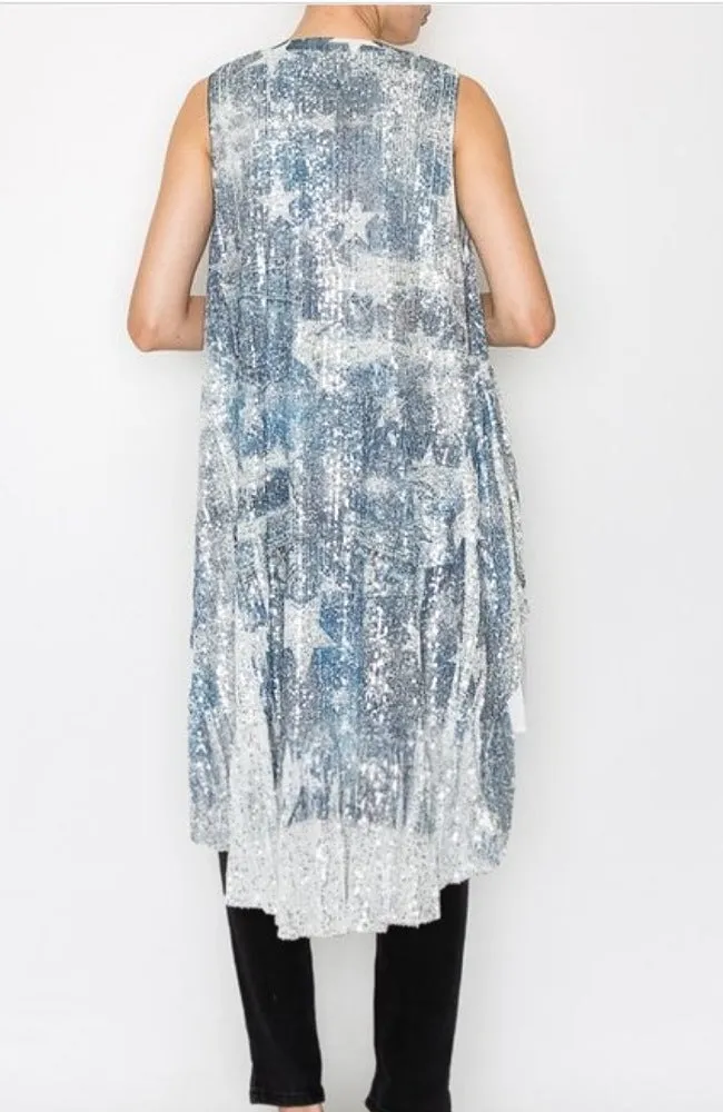 Denim Star Sequin Vest