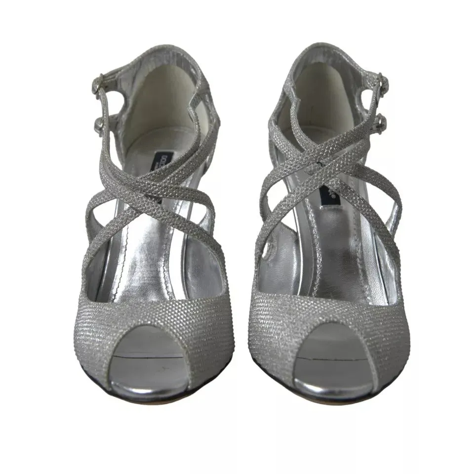 Dolce&Gabbana Women Silver Sandals Polyurethane Strappy High Heel Shoes EUR 40.5