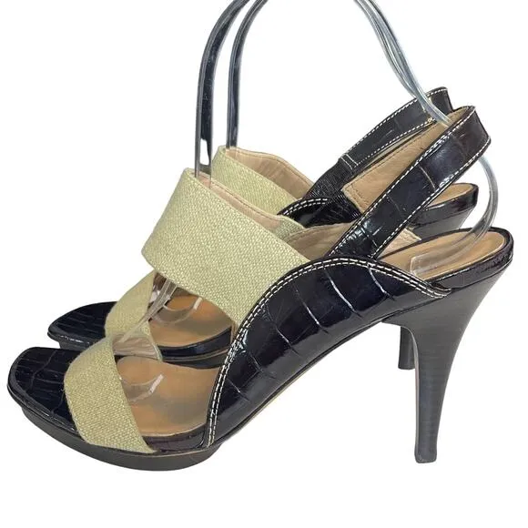 DONALD J PLINER Nika Leather Colorblock Pattern Slingback Heels Size 9