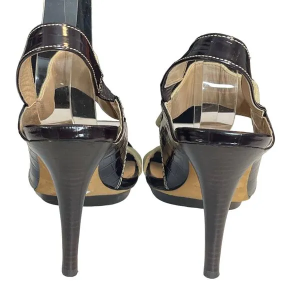 DONALD J PLINER Nika Leather Colorblock Pattern Slingback Heels Size 9