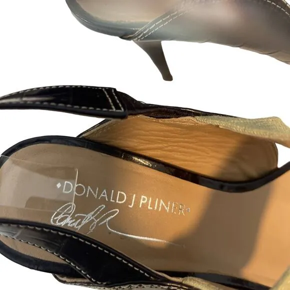 DONALD J PLINER Nika Leather Colorblock Pattern Slingback Heels Size 9