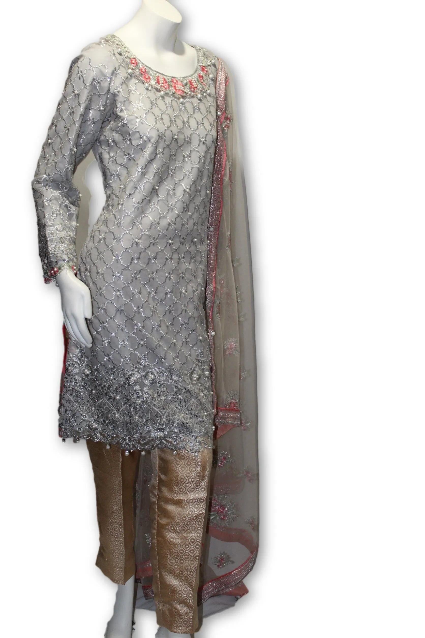 E11 Pakistani Indian 3 Pc Party Wear Chiffon Dress