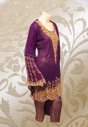E27 Pakistani Indian Heavy Party Wear Luxury  Chiffon Dress In Indigo 3PC