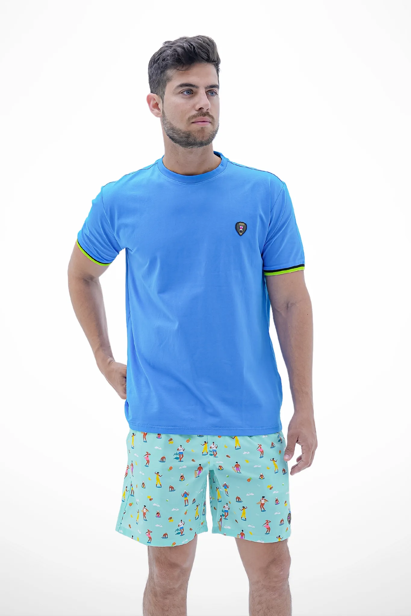 ELECTRIC BLUE CUFF BLACK/YELLOW RIBBED CREW NECK