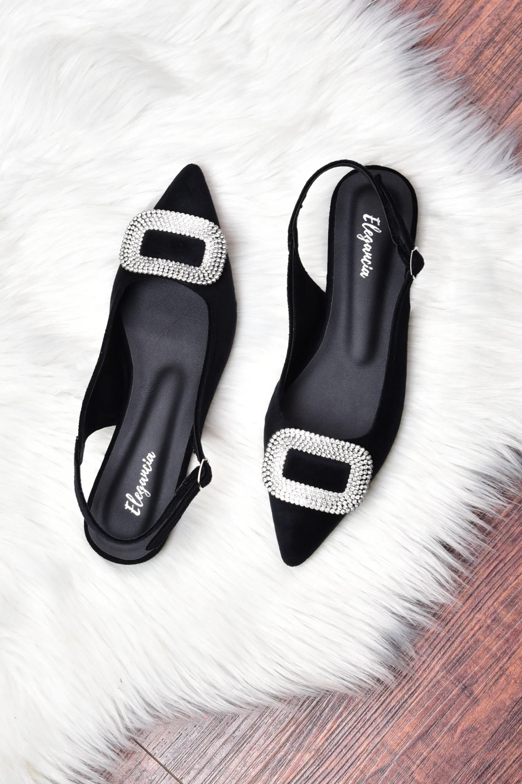 ELEGANCIA-Women's Flat Slingback Pumps-MELINA-BLACK