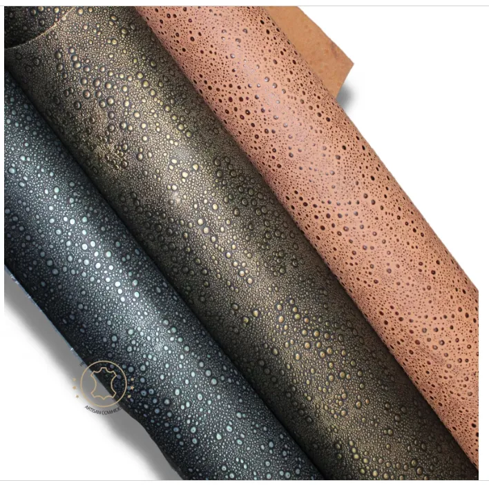 Embossed LEATHER Sheets, Rain Drops Embossed Leather Black Silver |12"x12", 12"x18", 24"x24" Precuts Sheets for Crafts- Rain Drops design
