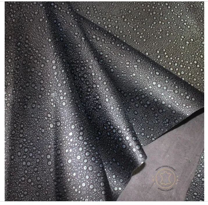 Embossed LEATHER Sheets, Rain Drops Embossed Leather Black Silver |12"x12", 12"x18", 24"x24" Precuts Sheets for Crafts- Rain Drops design
