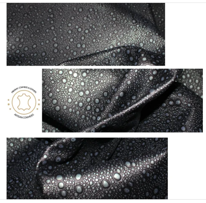 Embossed LEATHER Sheets, Rain Drops Embossed Leather Black Silver |12"x12", 12"x18", 24"x24" Precuts Sheets for Crafts- Rain Drops design