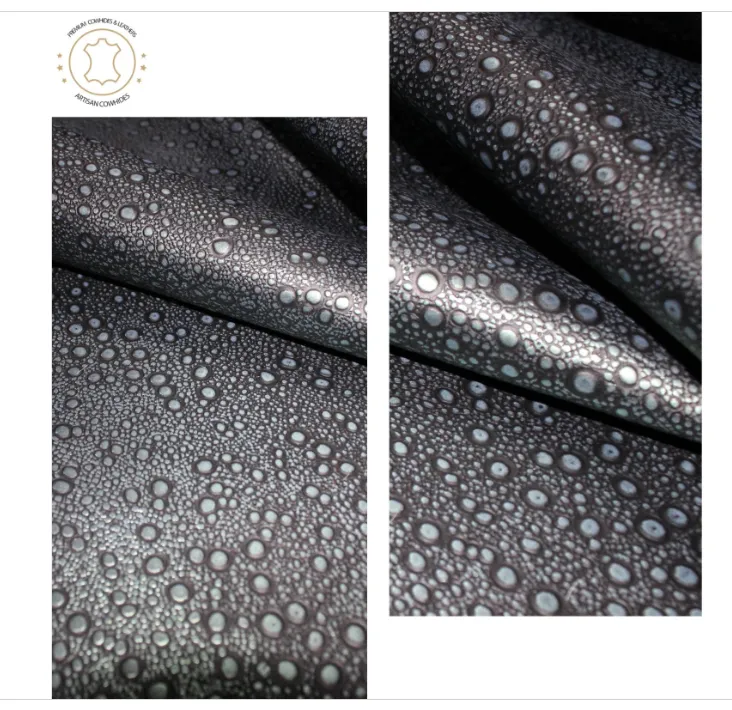 Embossed LEATHER Sheets, Rain Drops Embossed Leather Black Silver |12"x12", 12"x18", 24"x24" Precuts Sheets for Crafts- Rain Drops design