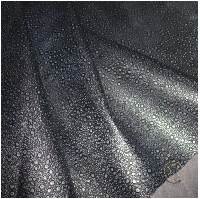 Embossed LEATHER Sheets, Rain Drops Embossed Leather Black Silver |12"x12", 12"x18", 24"x24" Precuts Sheets for Crafts- Rain Drops design