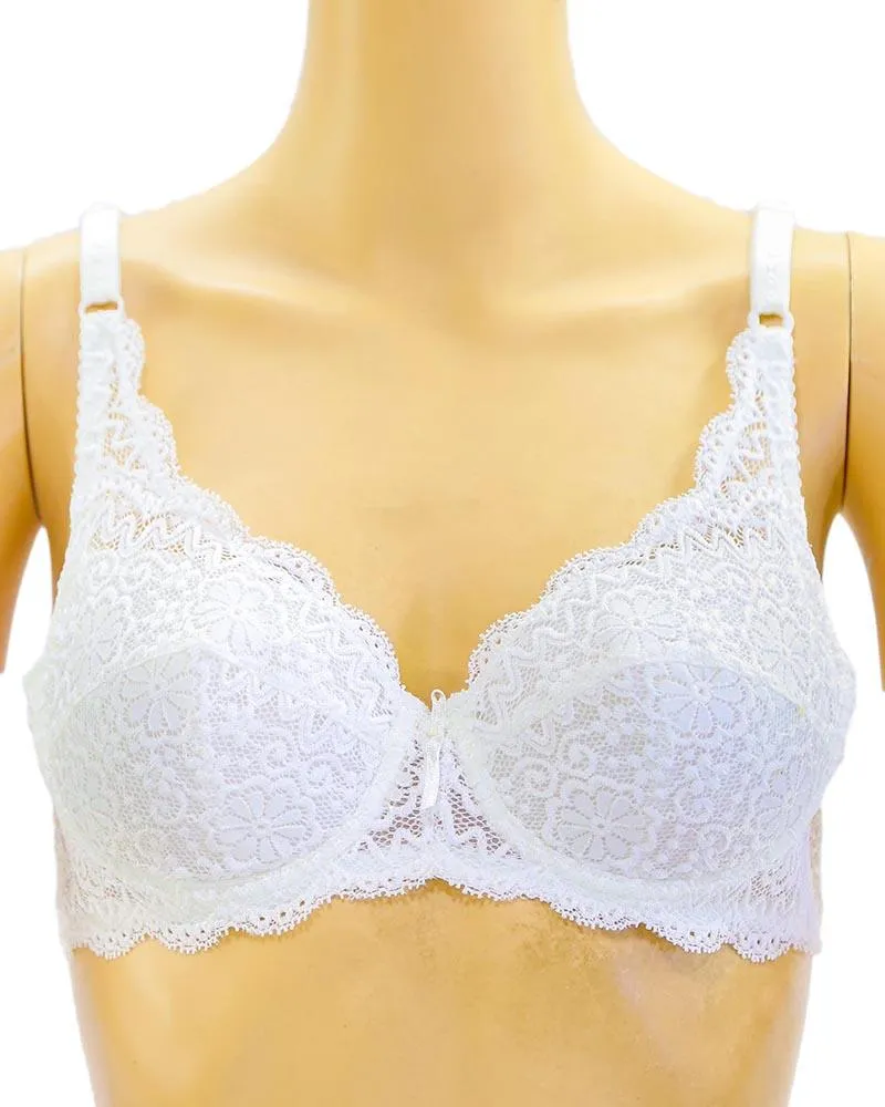 Embroidered Lace Bra - White - Bridal Bra - Non Padded Underwired Bra - Taiwan Bra - 8863