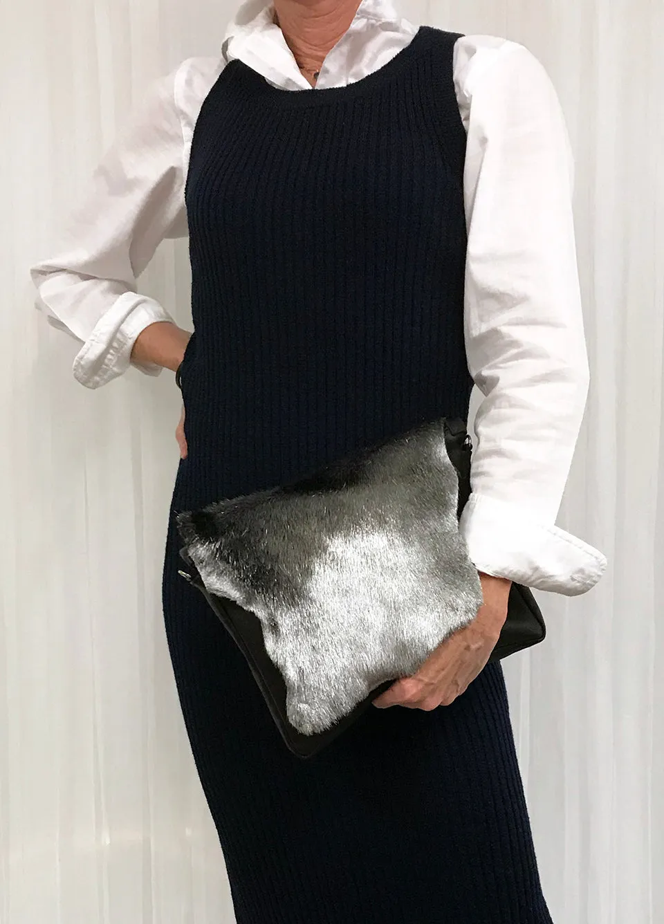 Emma Black Lizard w Silver Italian Fur