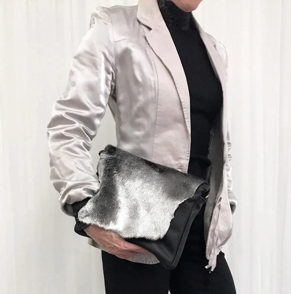 Emma Black Lizard w Silver Italian Fur