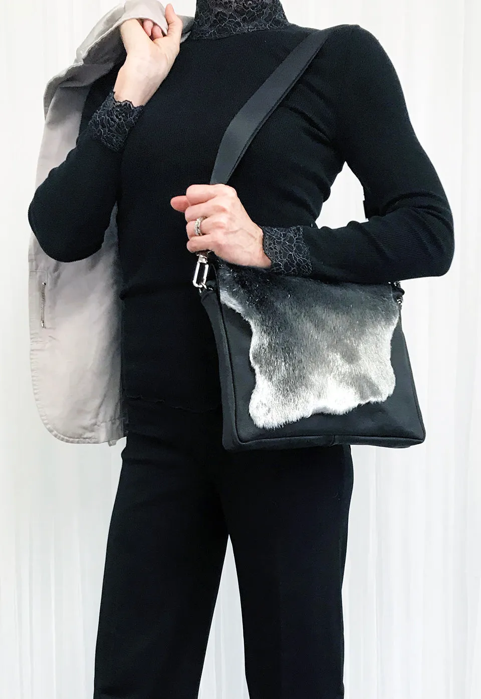 Emma Black Lizard w Silver Italian Fur