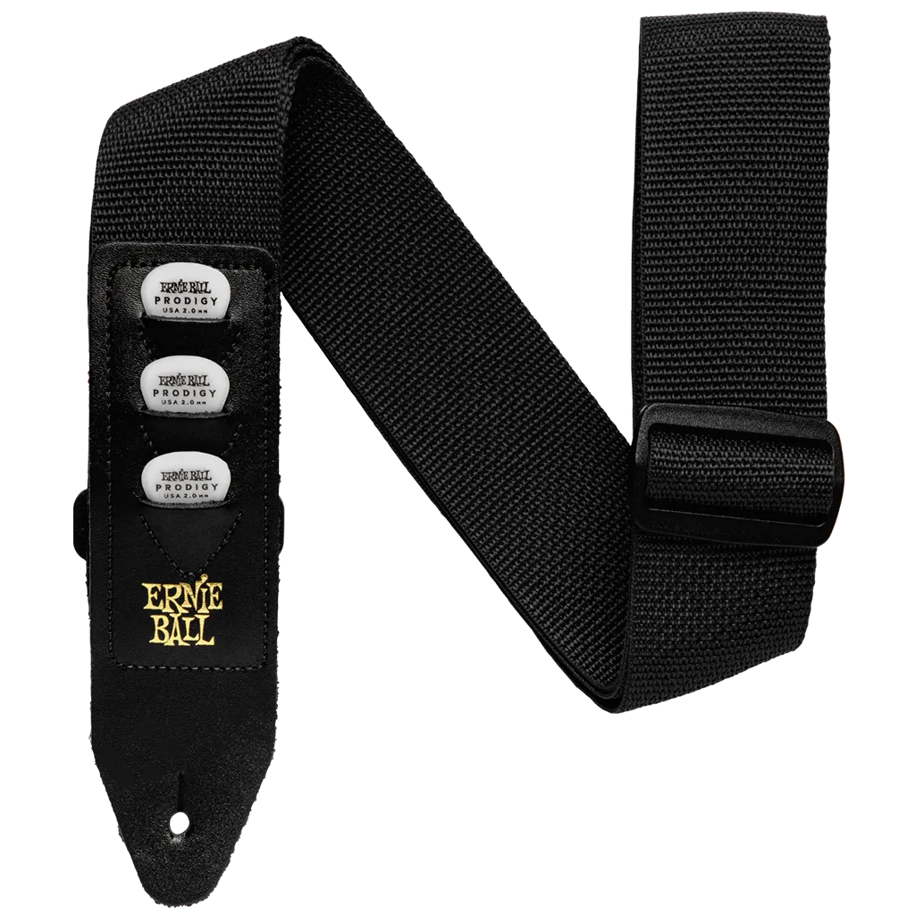 ERNIE BALL PICK HOLDER GUITAR STRAP - BLACK