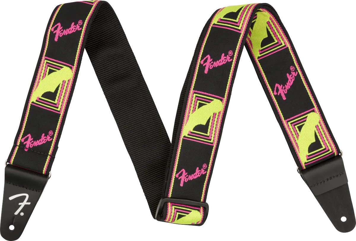 Fender Neon Monogrammed Strap, Pink and Yellow, 2"