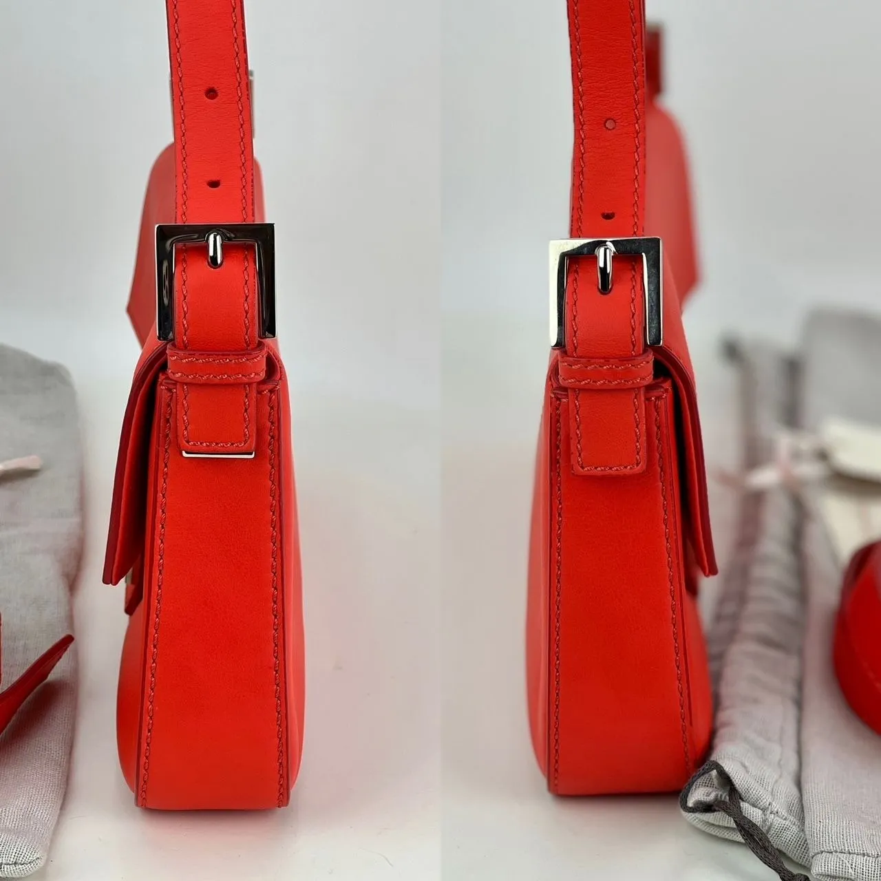 Fendi Vitello Baguette Papavero Shoulder Crossbody Hand Bag