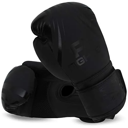 Fighter Boxing Gloves Perfect for MMA Training, Punching Bag, Kickboxing, Muay Thai Boxing Gloves for Men, Women and Adult (Black, 12 oz)
