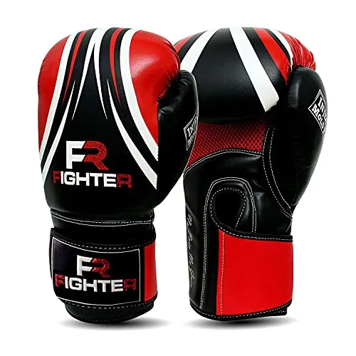 Fighter Boxing Gloves Perfect for MMA Training, Punching Bag, Kickboxing, Muay Thai Boxing Gloves for Men, Women and Adult (Red/Black, 16 oz)