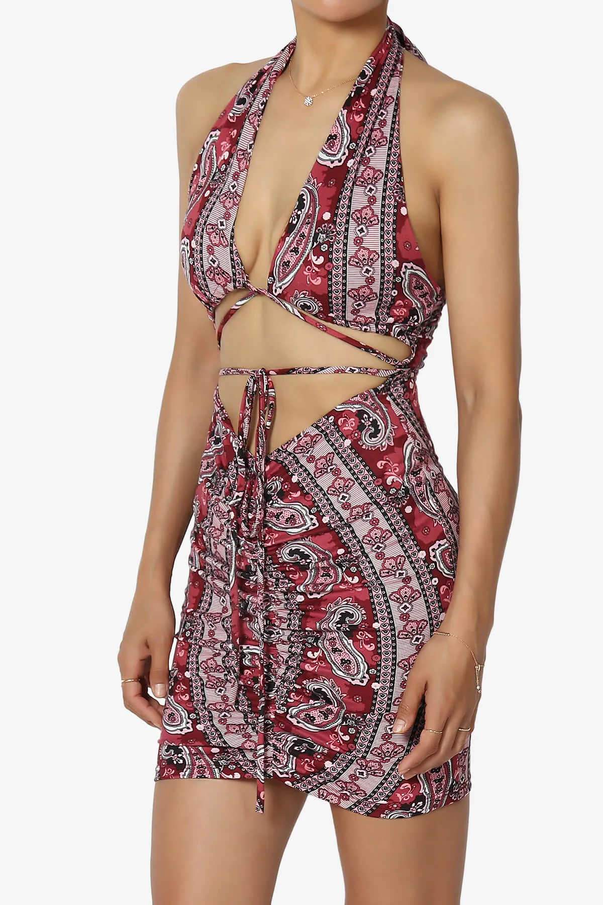 Fortunate Printed Halter Cut Out Bodycon Mini Dress