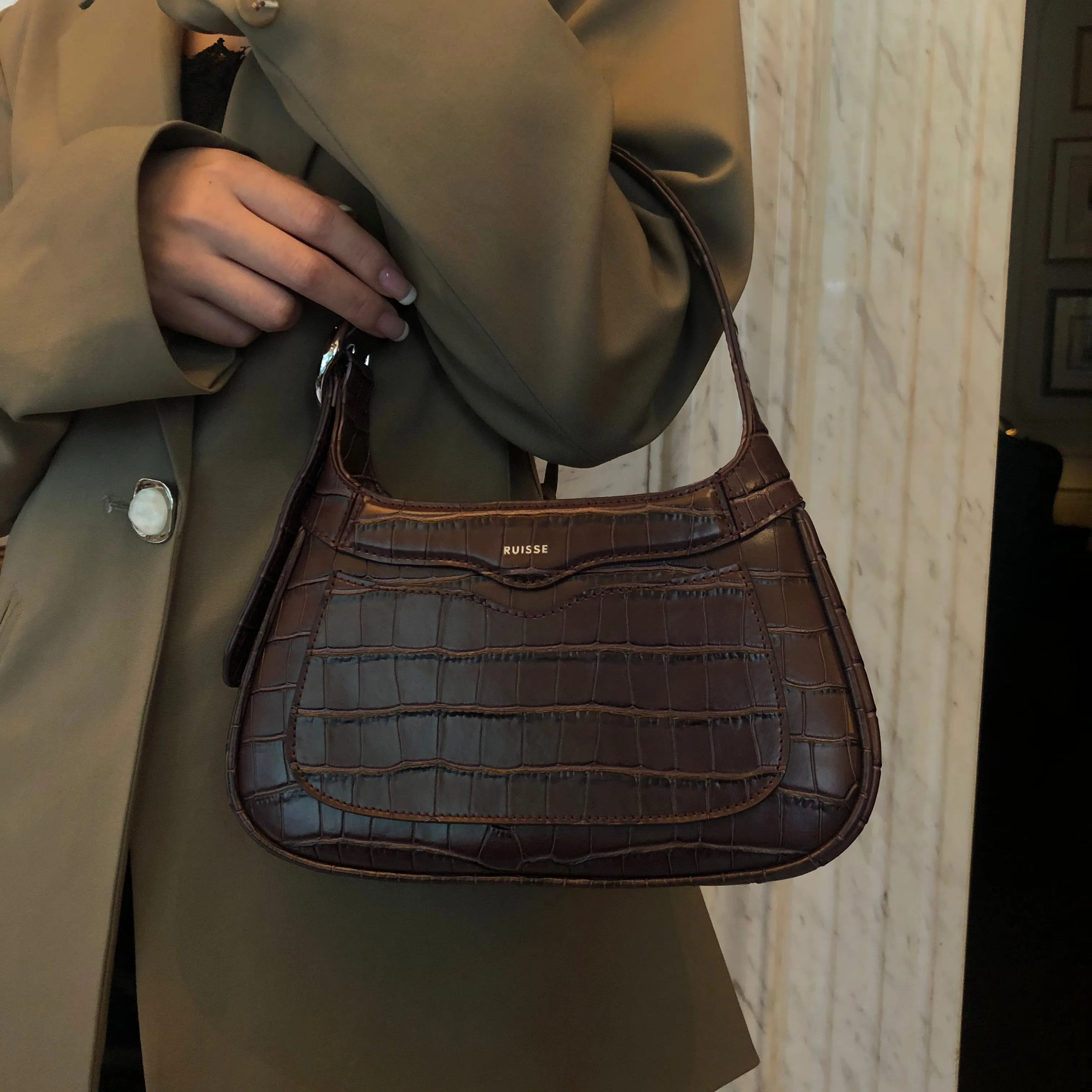 Freya Shoulder Bag - Brown Croc